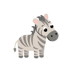 Obraz premium Cute cartoon zebra for children in a friendly flat vector style, isolated on a white background.