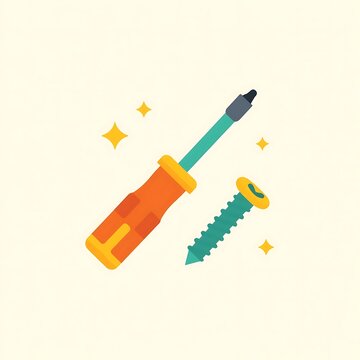 Modern Flat Design Screwdriver and Screw | Essential DIY & Repair Tools Illustration