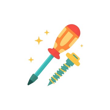 Screwdriver & Screw Sparkle: Essential Flat Icon for Repair, DIY, and Hardware Projects