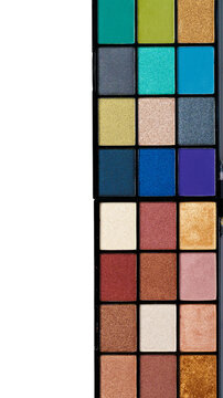 Colorful eyeshadow palette with various shades for makeup application and blending