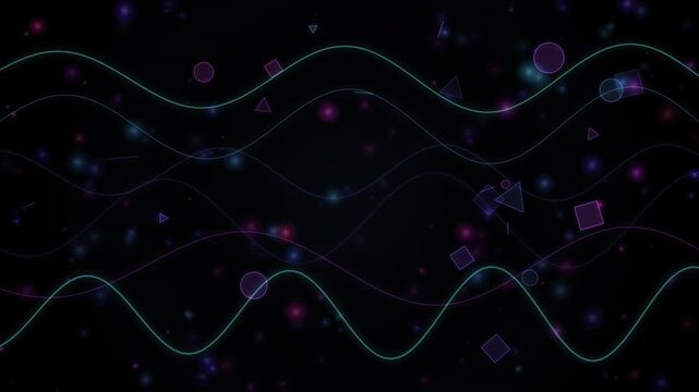 Abstract quantum geometric waves with floating bokeh particles on black