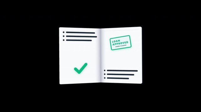 Loan Approved Stamp Appearing on Open Bank Dossier Animation
