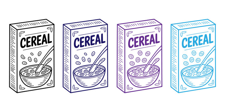 Set of four simple cereal box icons with outline style