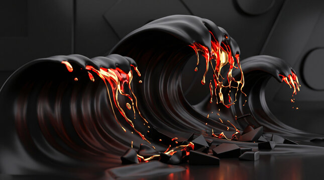 Abstract swirl of molten lava glowing in vibrant orange and red tones against a textured black background, dramatic lighting emphasizing its intensity Black Friday.