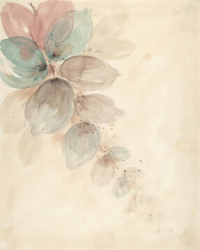 Soft Pastel Watercolor Floral Arrangement with Gentle Botanical Strokes on Aged Parchment Paper Texture