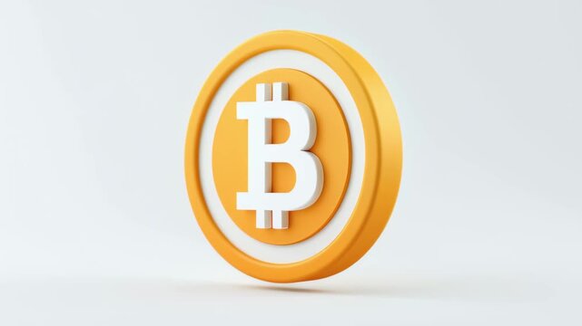 Digital gold bitcoin rotating on its axis, isolated on a clean white background. This animated 3d rendering represents the global decentralized finance system and cryptocurrency investment