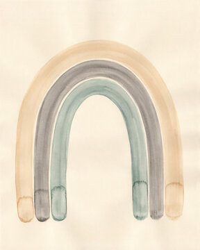 Minimalist Watercolor Rainbow Wall Art in Neutral Earthy Tones for Nursery and Modern Home Decor