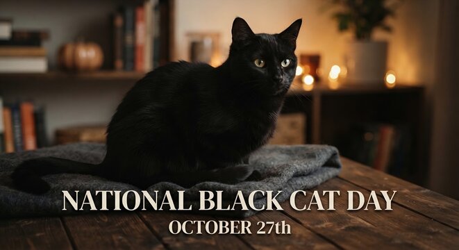 National Black Cat Day October 27th cute pet resting indoors