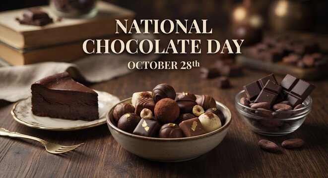National Chocolate Day October 28th dessert table with cake and truffles