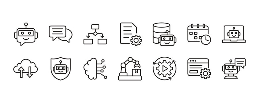 Artificial Intelligence Agent Minimal Outline Icon Set. Vector Graphic Illustration.