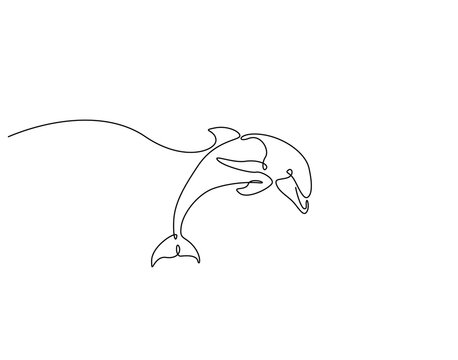 Dolphin continuous line art. Dolphin animal one line drawing. Minimalist marine life concept vector illustration
