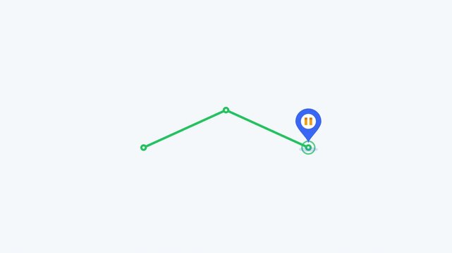 Clean flat vector location pin moving along a delivery route for order tracking, package tracking, logistics, ecommerce and delivery service concepts.