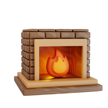 Fireplace 3d icons illustration, in cartoon style minimal on transparent background