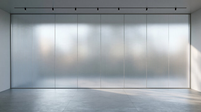 Empty Modern Interior with Ribbed Glass Wall