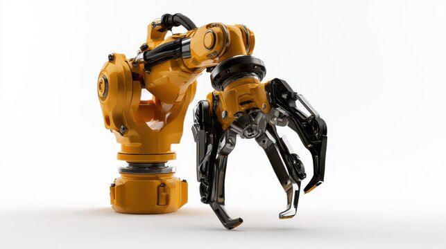 Industrial robotic arm with articulated gripper in neutral position