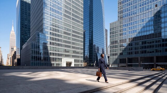 Confident Businesswoman Walking Through Modern Financial District