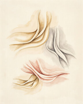 Serene Abstract Watercolor Illustration Featuring Flowing Silk Fabric Drapes in Soft Pastel Tones for Elegant Minimalist Interior Decor Backgrounds