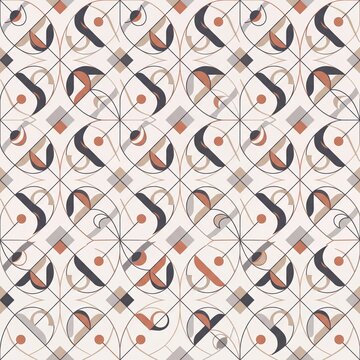 Abstract Geometric Seamless Pattern with Mid Century Modern Motifs