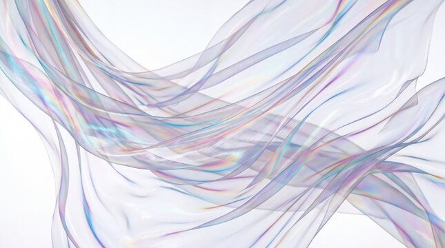 Iridescent Flowing Fabric Waves on White Background
