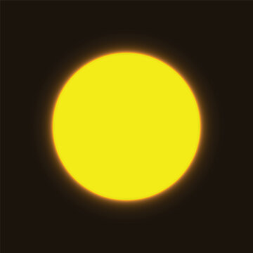 Glowing bright yellow sun sphere radiating light against dark black background for space concept art.