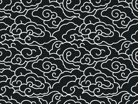 Chinese traditional cloud pattern monochrome oriental style design asset.