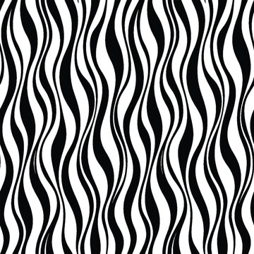 Fluid wavy lines pattern in black and white for modern abstract decor.
