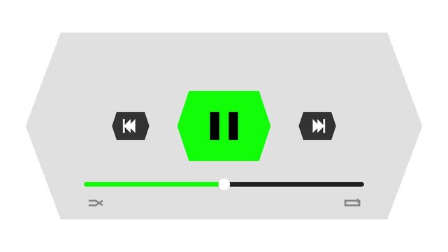 Modern Hexagon Media Player UI Design featuring Green Playback Controls and Progress Bar for Digital and Audio Streaming