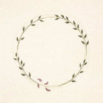 Minimalist Botanical Circle Frame Featuring Delicate Green Twigs and Scattered Pink Petals for Elegant Floral Stationery Invitations