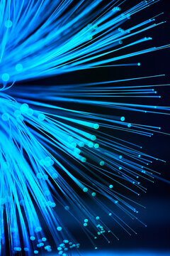 Blue fiber optic strands for digital technology concept
