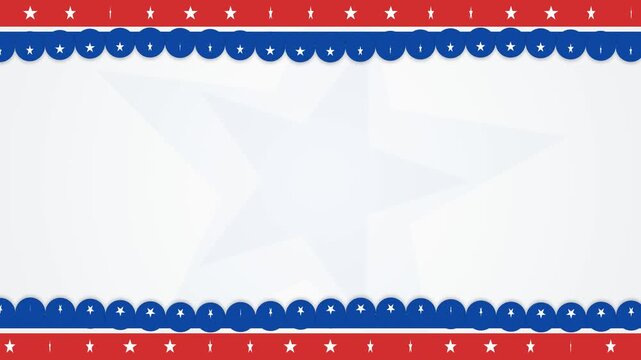 Abstract white background with a subtle rotating star and waving USA patriotic starry bunting borders. This seamless motion graphic loop is perfect for election video designs.
