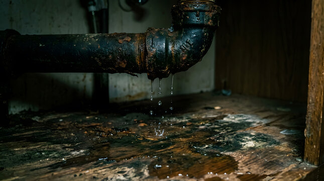 Corroded Cast Iron Pipe Leaking Water | Old Plumbing Leaking Under Sink | Water Damage from Rusty Drain Pipe
