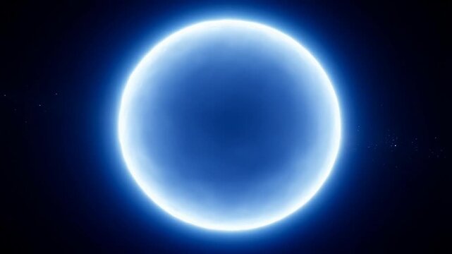 Glowing blue orb grows larger against a distant star field in deep space