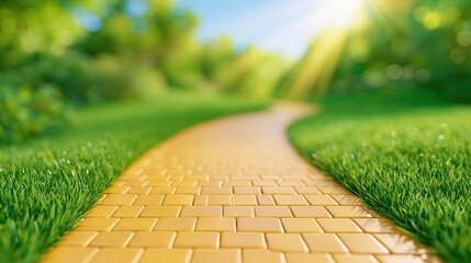 Obraz premium Magical Golden Brick Road Winding Through a Lush Green Sunny Park