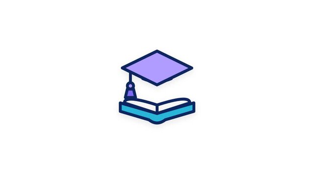 Graduation Cap and Open Book Icon Representing Education, Learning, and Academic Achievement for Digital Concepts