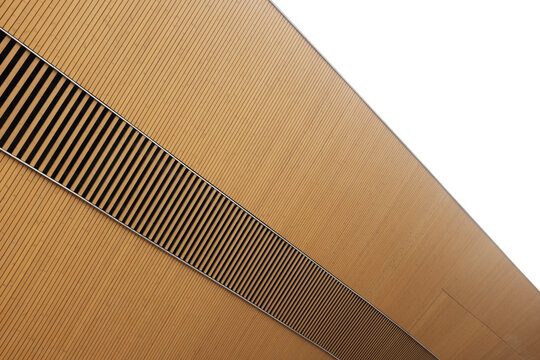 Wooden ceiling with linear ventilation grille in modern architecture