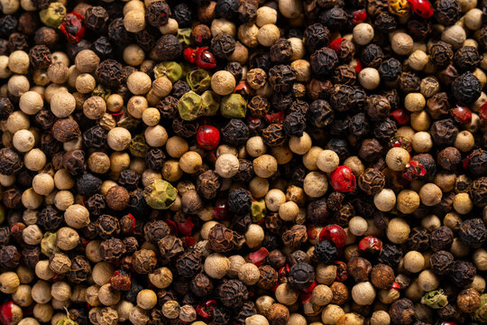 Assorted peppercorn spice texture with colorful whole grains