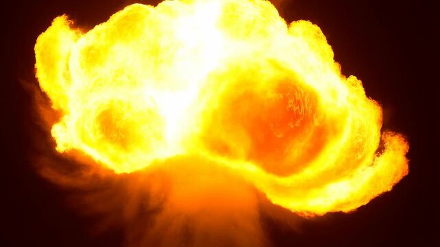 Fireball explosion expands into a rolling wall of flame against a dark background