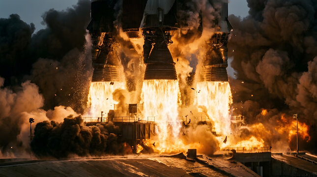 Space Rocket Engine Launch Ignition Close-Up | Powerful Rocket Thrusters Firing Heavy Smoke | Aerospace Rocket Thrust and Engine Flames