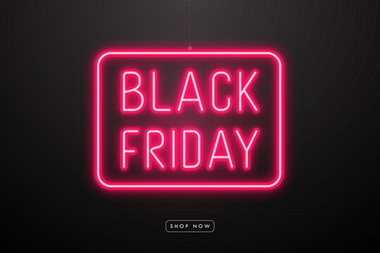 Bright neon sign showcasing Black Friday sale with bold lettering and vibrant colors