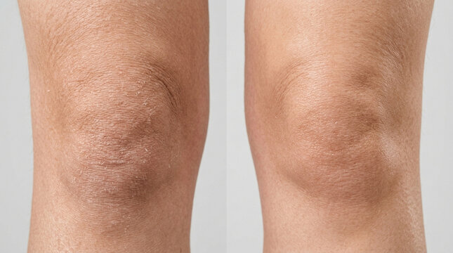Dry, Flaky Skin vs. Healthy Skin on Knees - Before and After
