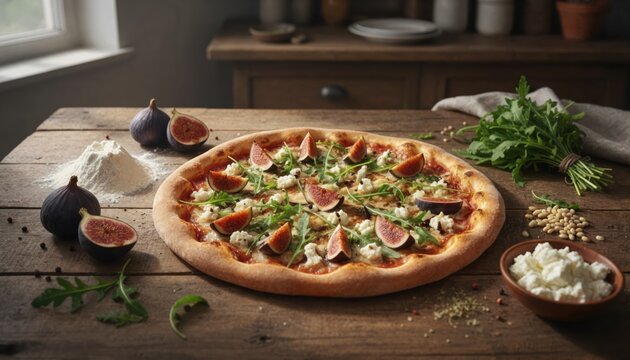 Rustic fig and goat cheese pizza