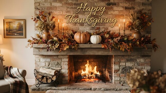 fireplace with thanksgiving decorations