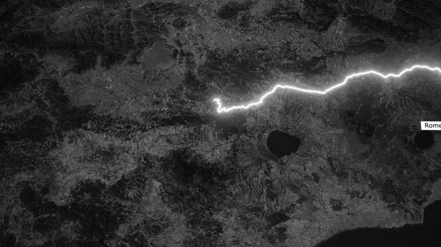 Flight Route Animation From Rome to Florence on Italy Map