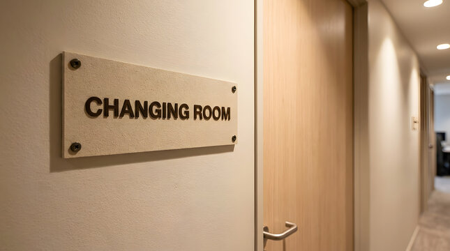 Modern Office Changing Room Sign Mounted on Wall | Interior Wooden Door and Changing Room Plaque Sign | Professional Office Building Wayfinding Changing Room Sign