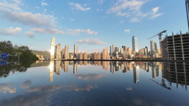 Time lapse photography of Chongqing Raffles City, Qiansimen Bridge and Hongyadong in Chongqing China