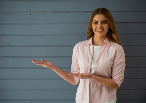 Woman Presenting Copyspace.
