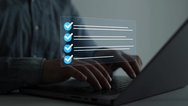 Digital task management with checkmark, workflow optimization and project planning. Business workflow concept focused on organization, productivity, project tracking and operational success.