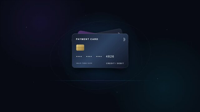 Credit and Debit Card Payment Animation Showing Three Bank Cards Appearing on Screen, We Accept Cards Concept, Cashless Payment, Electronic Transaction, Fintech and Online Shopping