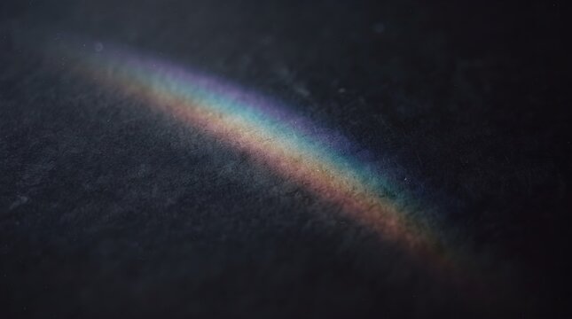 Colorful rainbow prism reflection appearing across a dark surface, producing a subtle spectrum of light and an atmospheric abstract effect.