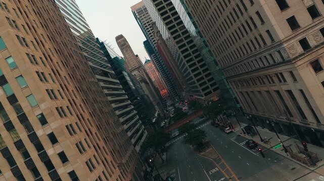 The horizon tilts and rolls away as the camera drifts over a deserted downtown intersection &mdash; vertigo, anxiety and dream logic for thriller and psychological edits.